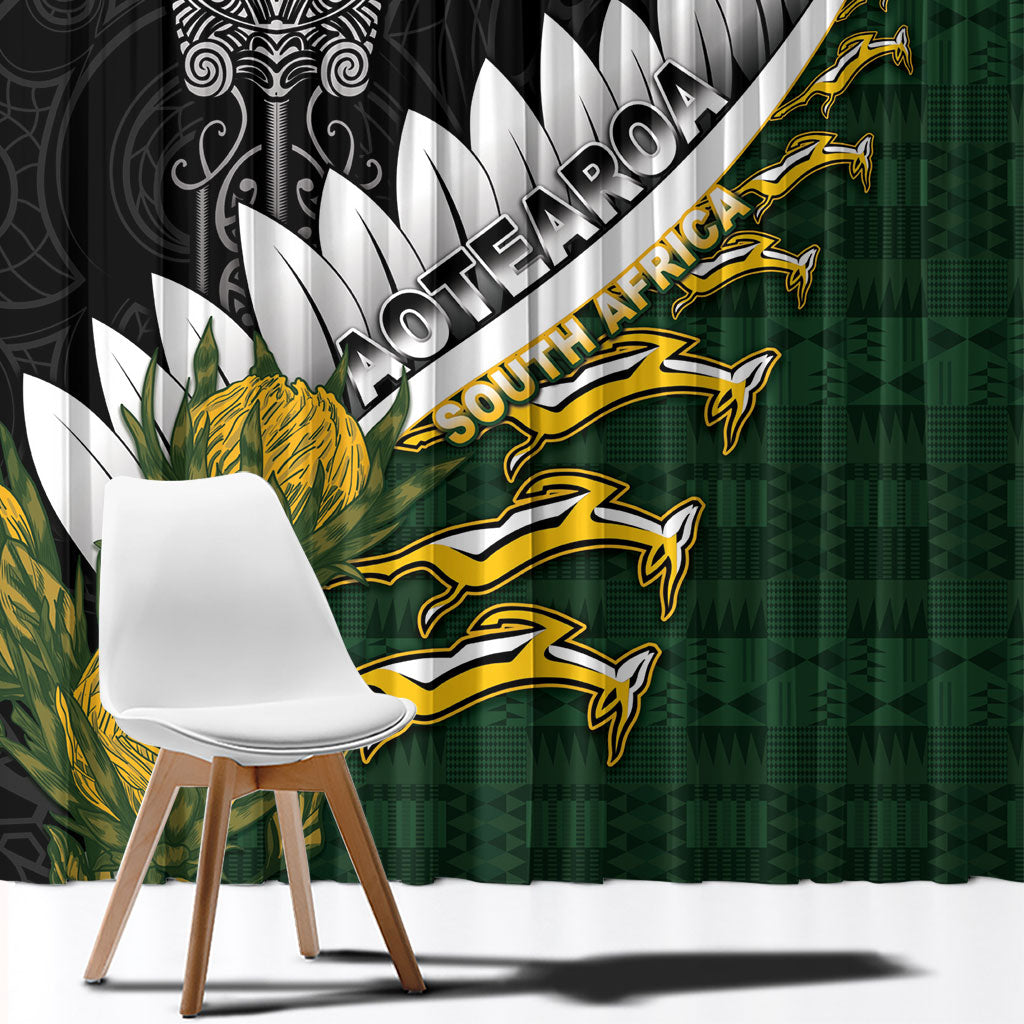 Rugby New Zealand And South Africa Window Curtain Silver Fern With Springboks