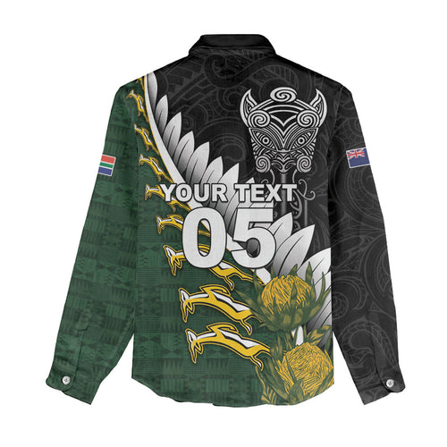 Custom Rugby New Zealand And South Africa Women Casual Shirt Silver Fern With Springboks