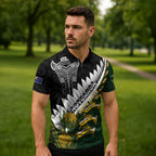Custom Rugby New Zealand And South Africa Zipper Polo Shirt Silver Fern With Springboks