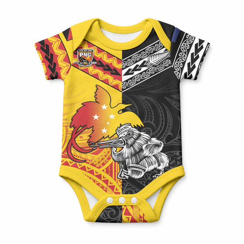 New Zealand And Papua New Guinea Rugby Custom Baby Onesie Maori Kiwi With Bird of Paradise