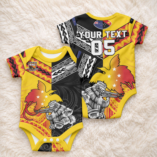 New Zealand And Papua New Guinea Rugby Custom Baby Onesie Maori Kiwi With Bird of Paradise