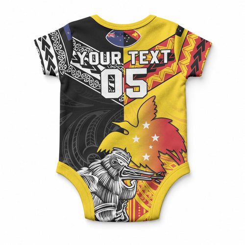 New Zealand And Papua New Guinea Rugby Custom Baby Onesie Maori Kiwi With Bird of Paradise