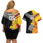 New Zealand And Papua New Guinea Rugby Custom Couples Matching Off Shoulder Short Dress and Hawaiian Shirt Maori Kiwi With Bird of Paradise