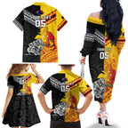 New Zealand And Papua New Guinea Rugby Custom Family Matching Off The Shoulder Long Sleeve Dress and Hawaiian Shirt Maori Kiwi With Bird of Paradise