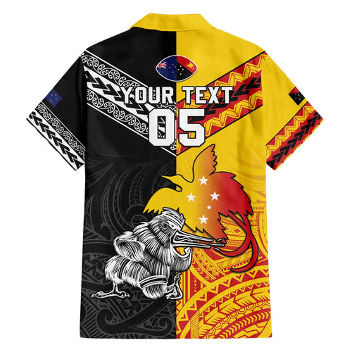 New Zealand And Papua New Guinea Rugby Custom Family Matching Off The Shoulder Long Sleeve Dress and Hawaiian Shirt Maori Kiwi With Bird of Paradise