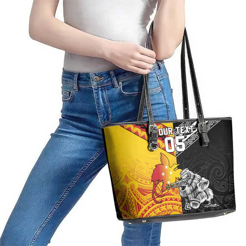 New Zealand And Papua New Guinea Rugby Custom Leather Tote Bag Maori Kiwi With Bird of Paradise