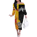 New Zealand And Papua New Guinea Rugby Custom Off The Shoulder Long Sleeve Dress Maori Kiwi With Bird of Paradise