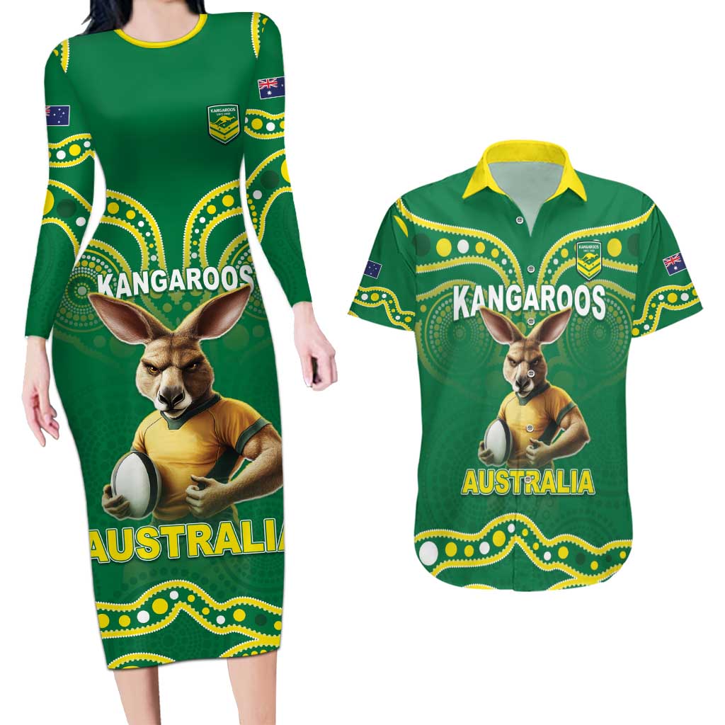 Australia Rugby Custom Couples Matching Long Sleeve Bodycon Dress and Hawaiian Shirt Kangaroos Make History Pacific Champions