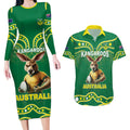 Australia Rugby Custom Couples Matching Long Sleeve Bodycon Dress and Hawaiian Shirt Kangaroos Make History Pacific Champions