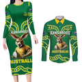 Australia Rugby Custom Couples Matching Long Sleeve Bodycon Dress and Long Sleeve Button Shirt Kangaroos Make History Pacific Champions