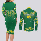 Australia Rugby Custom Couples Matching Long Sleeve Bodycon Dress and Long Sleeve Button Shirt Kangaroos Make History Pacific Champions