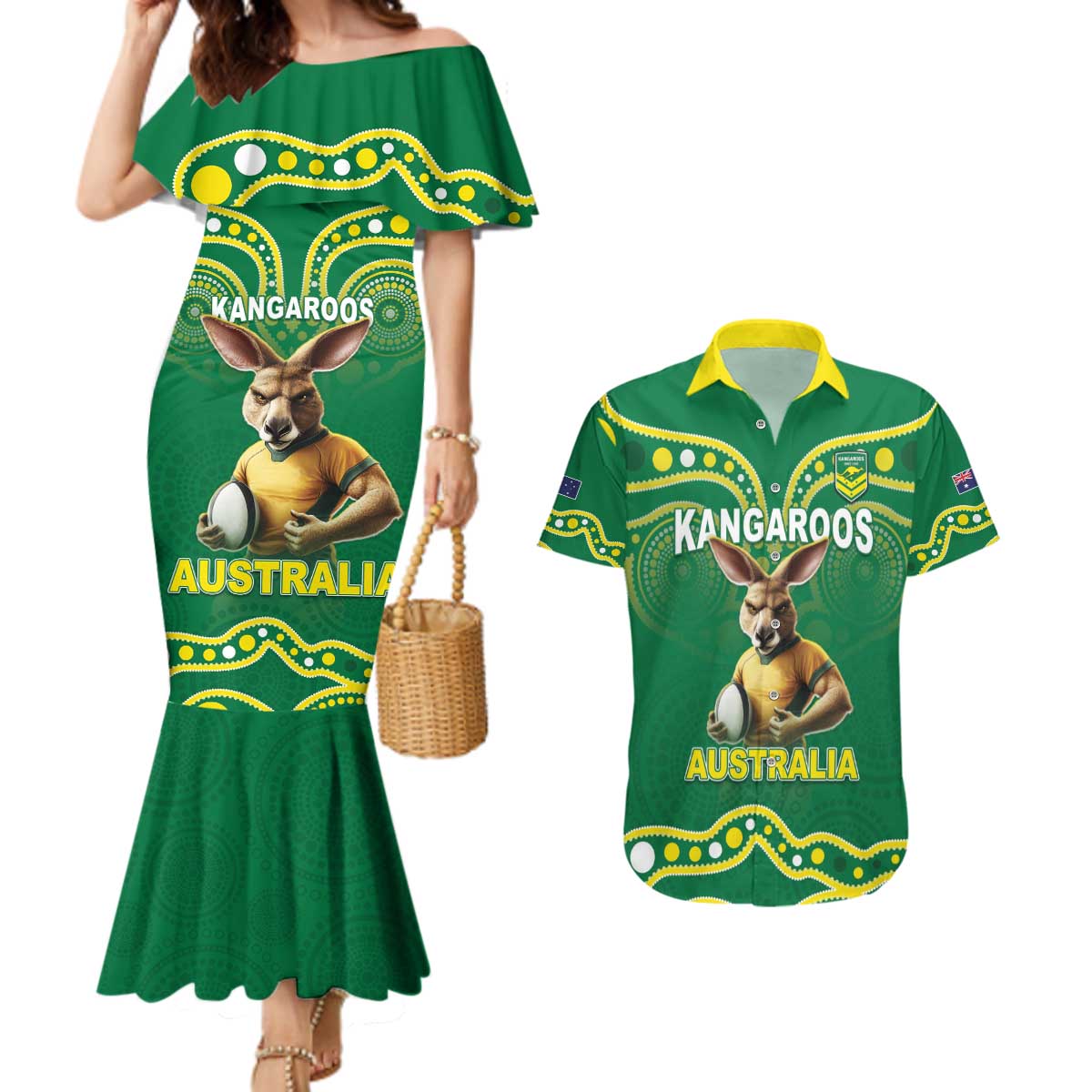 Australia Rugby Custom Couples Matching Mermaid Dress and Hawaiian Shirt Kangaroos Make History Pacific Champions