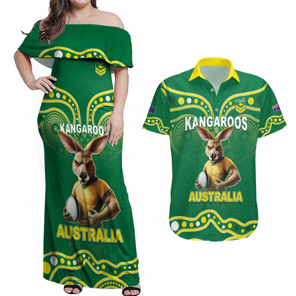 Australia Rugby Custom Couples Matching Off Shoulder Maxi Dress and Hawaiian Shirt Kangaroos Make History Pacific Champions