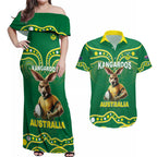 Australia Rugby Custom Couples Matching Off Shoulder Maxi Dress and Hawaiian Shirt Kangaroos Make History Pacific Champions