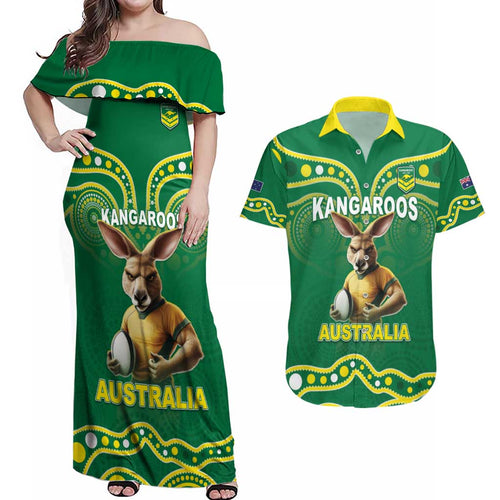 Australia Rugby Custom Couples Matching Off Shoulder Maxi Dress and Hawaiian Shirt Kangaroos Make History Pacific Champions