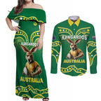 Australia Rugby Custom Couples Matching Off Shoulder Maxi Dress and Long Sleeve Button Shirt Kangaroos Make History Pacific Champions