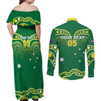 Australia Rugby Custom Couples Matching Off Shoulder Maxi Dress and Long Sleeve Button Shirt Kangaroos Make History Pacific Champions