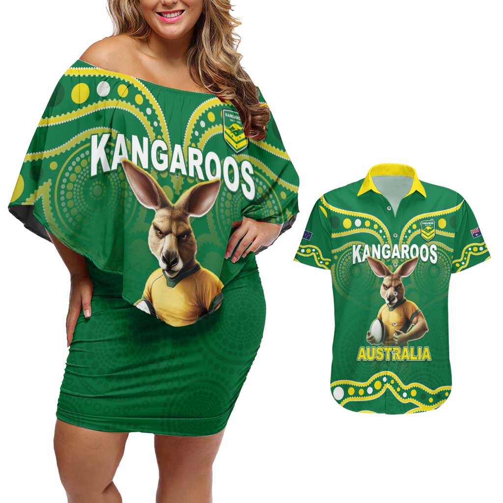 Australia Rugby Custom Couples Matching Off Shoulder Short Dress and Hawaiian Shirt Kangaroos Make History Pacific Champions