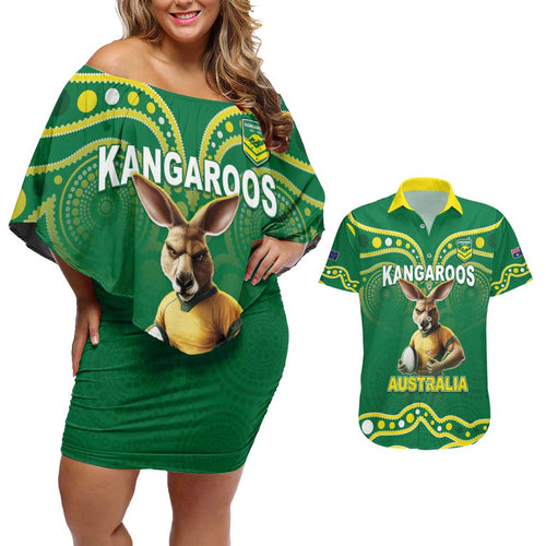 Australia Rugby Custom Couples Matching Off Shoulder Short Dress and Hawaiian Shirt Kangaroos Make History Pacific Champions