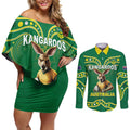 Australia Rugby Custom Couples Matching Off Shoulder Short Dress and Long Sleeve Button Shirt Kangaroos Make History Pacific Champions