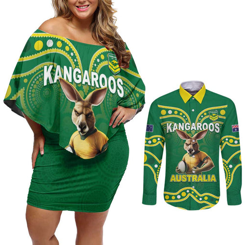 Australia Rugby Custom Couples Matching Off Shoulder Short Dress and Long Sleeve Button Shirt Kangaroos Make History Pacific Champions