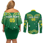 Australia Rugby Custom Couples Matching Off Shoulder Short Dress and Long Sleeve Button Shirt Kangaroos Make History Pacific Champions