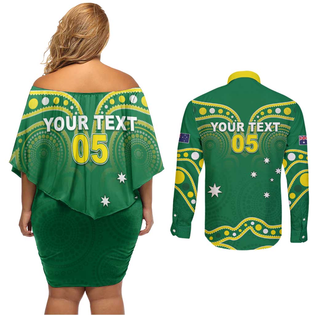Australia Rugby Custom Couples Matching Off Shoulder Short Dress and Long Sleeve Button Shirt Kangaroos Make History Pacific Champions