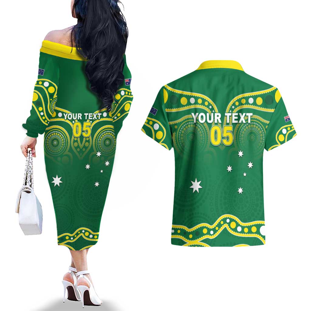 Australia Rugby Custom Couples Matching Off The Shoulder Long Sleeve Dress and Hawaiian Shirt Kangaroos Make History Pacific Champions