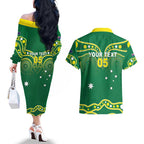 Australia Rugby Custom Couples Matching Off The Shoulder Long Sleeve Dress and Hawaiian Shirt Kangaroos Make History Pacific Champions