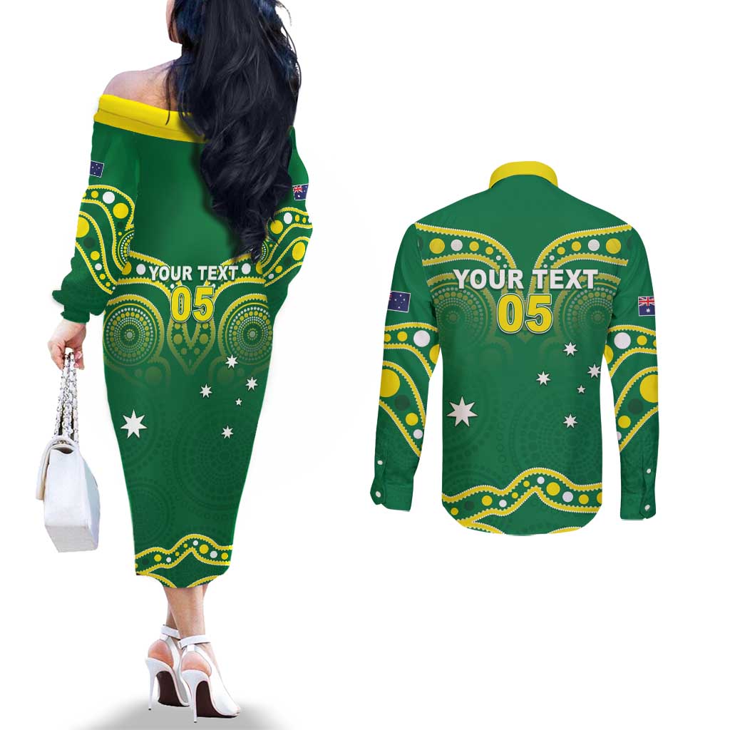 Australia Rugby Custom Couples Matching Off The Shoulder Long Sleeve Dress and Long Sleeve Button Shirt Kangaroos Make History Pacific Champions