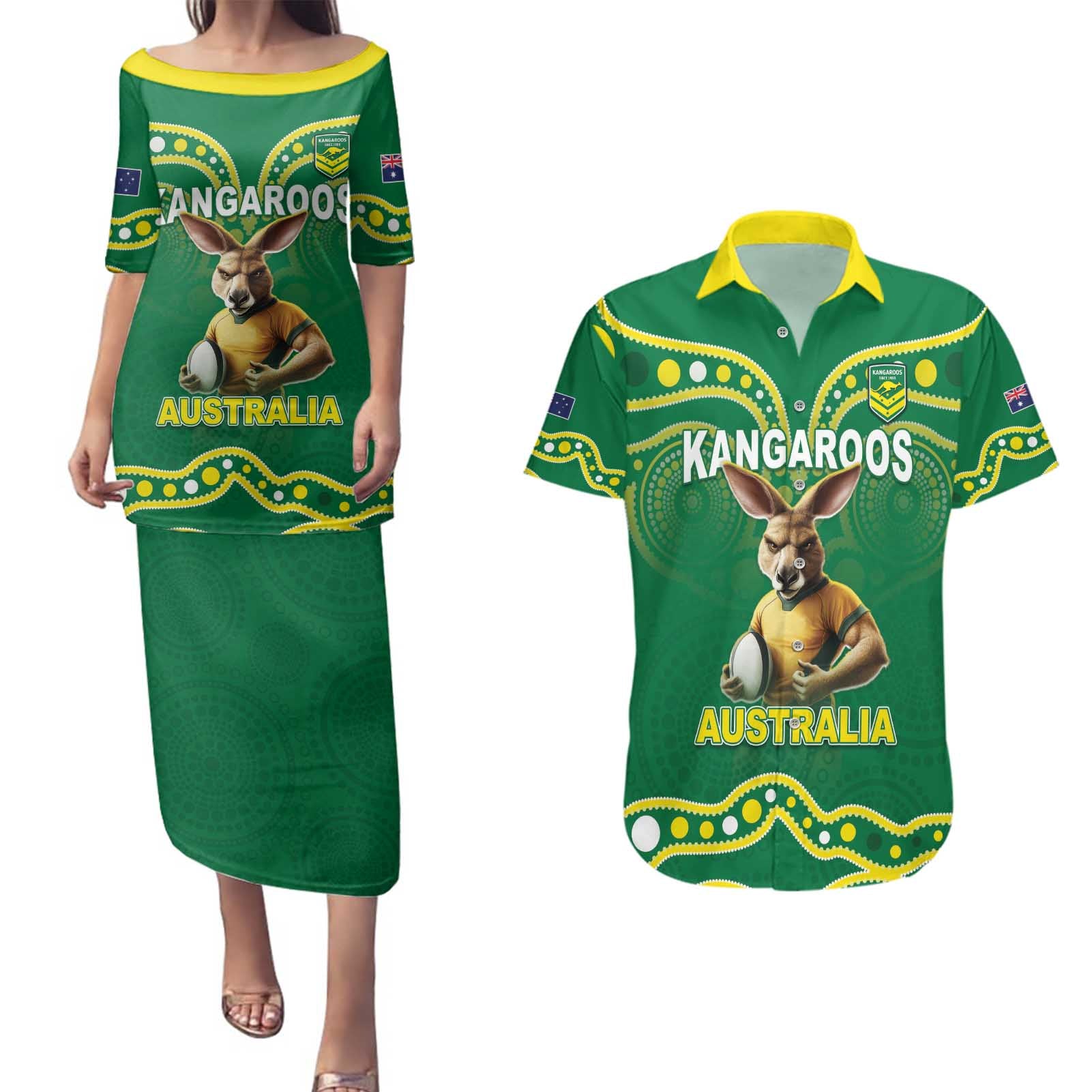 Australia Rugby Custom Couples Matching Puletasi and Hawaiian Shirt Kangaroos Make History Pacific Champions