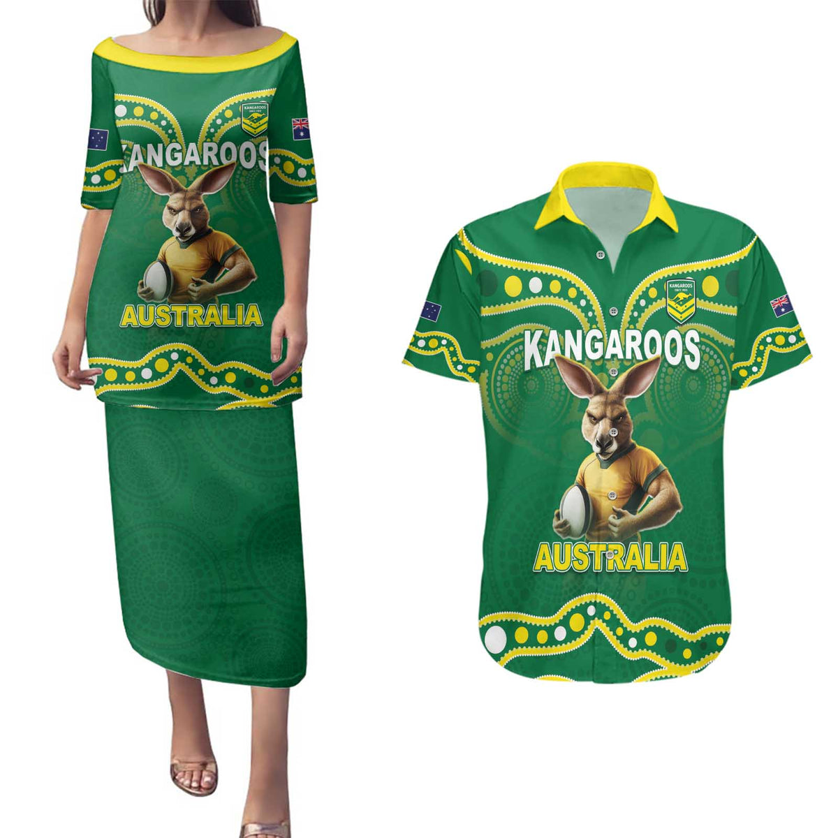 Australia Rugby Custom Couples Matching Puletasi and Hawaiian Shirt Kangaroos Make History Pacific Champions