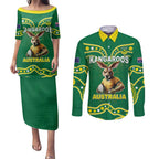 Australia Rugby Custom Couples Matching Puletasi and Long Sleeve Button Shirt Kangaroos Make History Pacific Champions