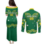 Australia Rugby Custom Couples Matching Puletasi and Long Sleeve Button Shirt Kangaroos Make History Pacific Champions