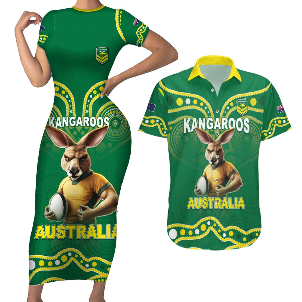Australia Rugby Custom Couples Matching Short Sleeve Bodycon Dress and Hawaiian Shirt Kangaroos Make History Pacific Champions