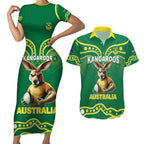 Australia Rugby Custom Couples Matching Short Sleeve Bodycon Dress and Hawaiian Shirt Kangaroos Make History Pacific Champions