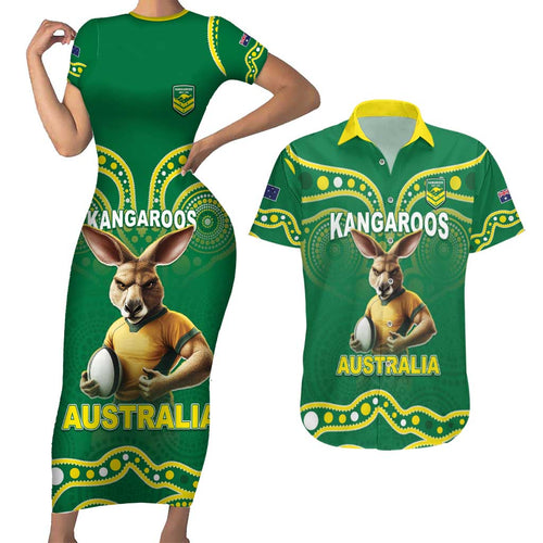 Australia Rugby Custom Couples Matching Short Sleeve Bodycon Dress and Hawaiian Shirt Kangaroos Make History Pacific Champions