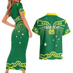 Australia Rugby Custom Couples Matching Short Sleeve Bodycon Dress and Hawaiian Shirt Kangaroos Make History Pacific Champions