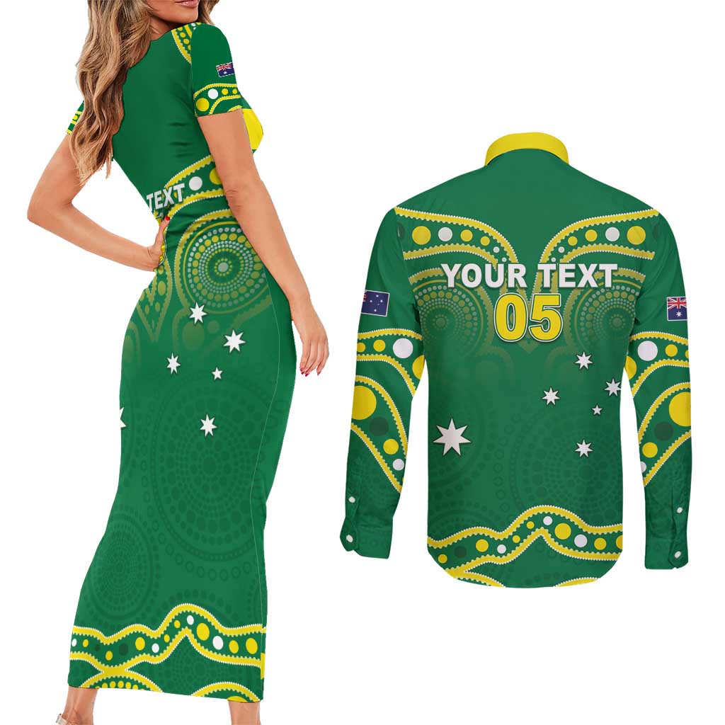 Australia Rugby Custom Couples Matching Short Sleeve Bodycon Dress and Long Sleeve Button Shirt Kangaroos Make History Pacific Champions