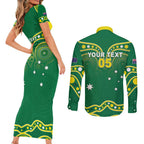 Australia Rugby Custom Couples Matching Short Sleeve Bodycon Dress and Long Sleeve Button Shirt Kangaroos Make History Pacific Champions