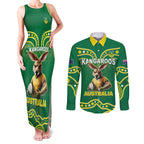 Australia Rugby Custom Couples Matching Tank Maxi Dress and Long Sleeve Button Shirt Kangaroos Make History Pacific Champions