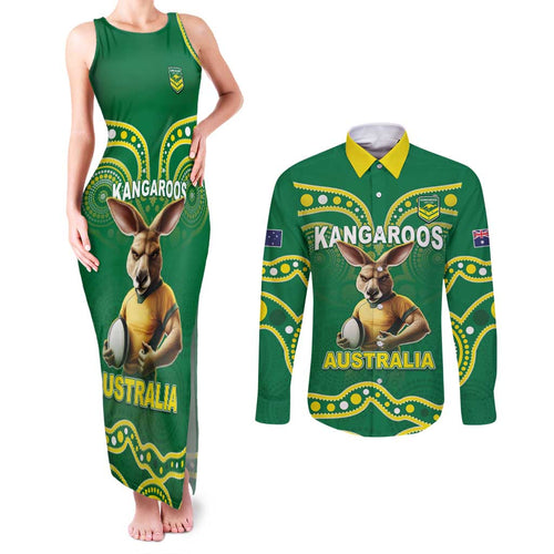 Australia Rugby Custom Couples Matching Tank Maxi Dress and Long Sleeve Button Shirt Kangaroos Make History Pacific Champions