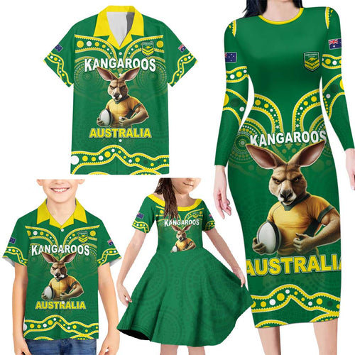 Australia Rugby Custom Family Matching Long Sleeve Bodycon Dress and Hawaiian Shirt Kangaroos Make History Pacific Champions