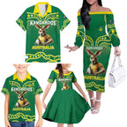 Australia Rugby Custom Family Matching Off The Shoulder Long Sleeve Dress and Hawaiian Shirt Kangaroos Make History Pacific Champions