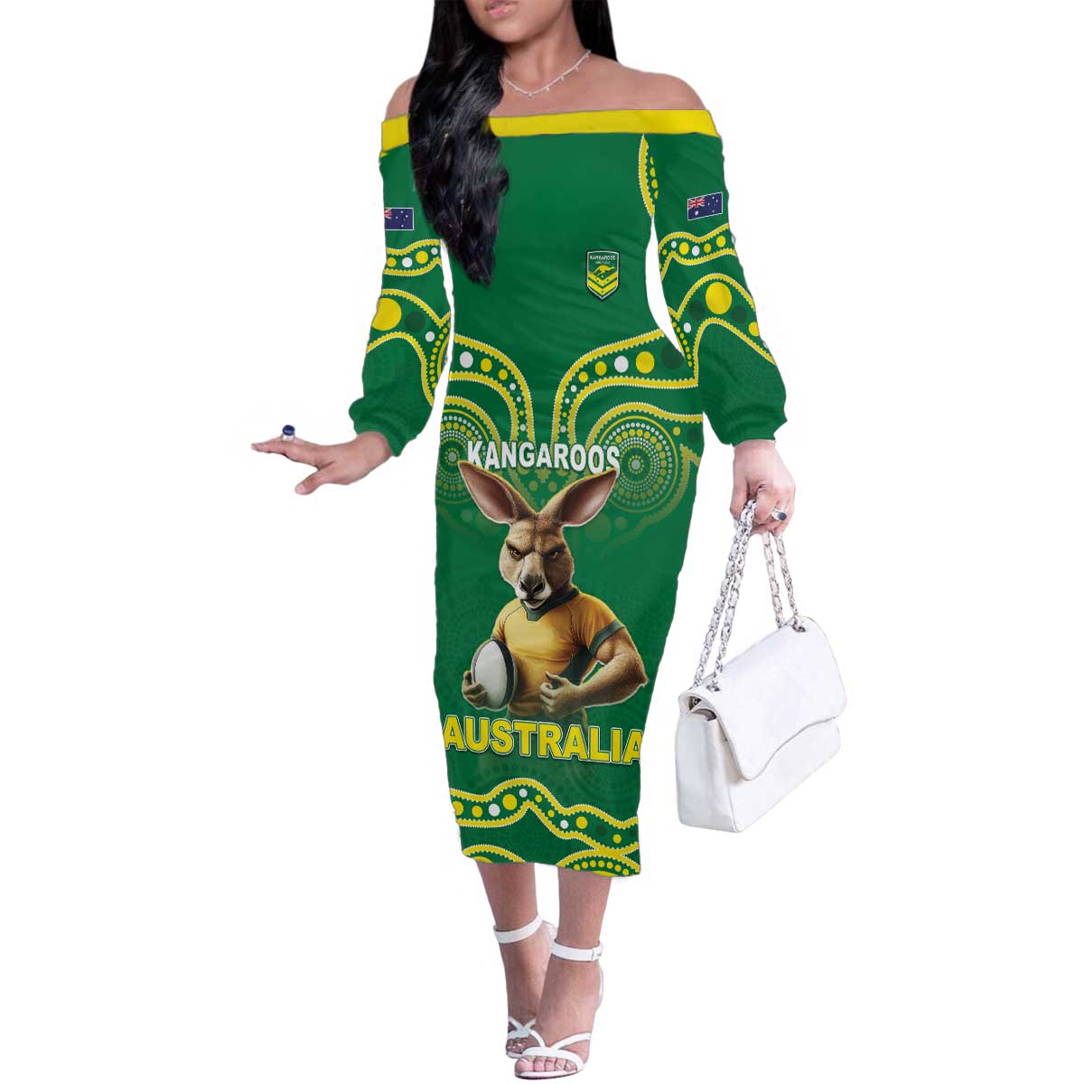 Australia Rugby Custom Family Matching Off The Shoulder Long Sleeve Dress and Hawaiian Shirt Kangaroos Make History Pacific Champions