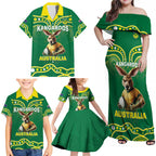 Australia Rugby Custom Family Matching Off Shoulder Maxi Dress and Hawaiian Shirt Kangaroos Make History Pacific Champions