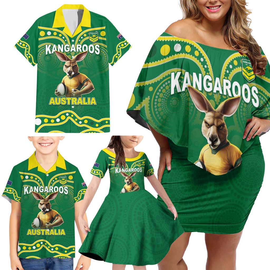 Australia Rugby Custom Family Matching Off Shoulder Short Dress and Hawaiian Shirt Kangaroos Make History Pacific Champions