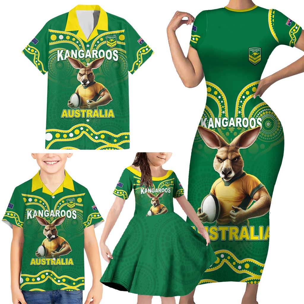 Australia Rugby Custom Family Matching Short Sleeve Bodycon Dress and Hawaiian Shirt Kangaroos Make History Pacific Champions