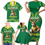 Australia Rugby Custom Family Matching Short Sleeve Bodycon Dress and Hawaiian Shirt Kangaroos Make History Pacific Champions