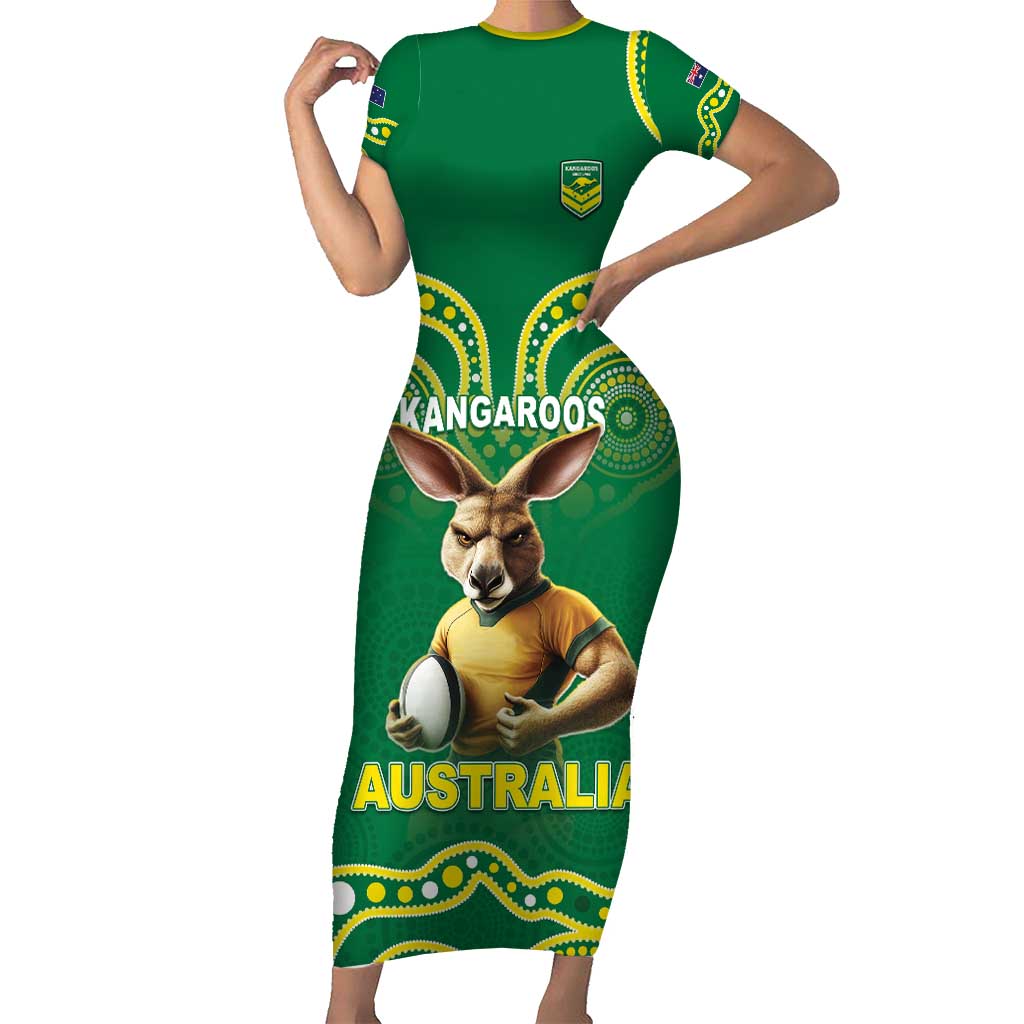 Australia Rugby Custom Short Sleeve Bodycon Dress Kangaroos Make History Pacific Champions